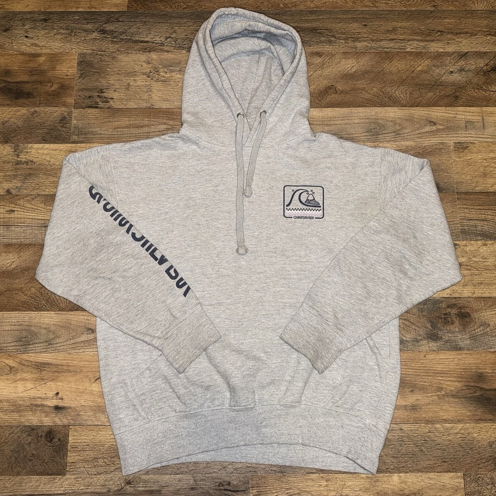 Quiksilver Grey Pullover Classic Hoodie Y2K Surf Beachwear No Size Tag